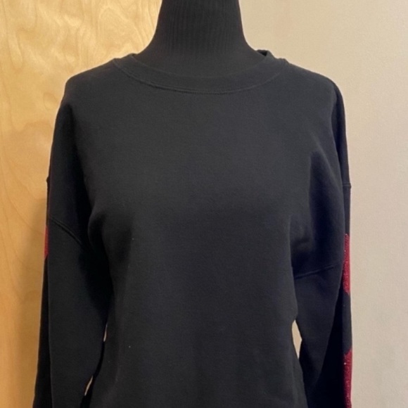 Carmar Los Angeles Black Crew Neck Sweatshirt Red Studded Heart Sleeves Size SML - Picture 7 of 16